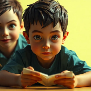 3 boys playing, origami style