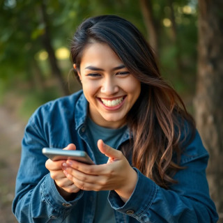 A user interacting joyfully with a responsive digital interface, eye-level view showing expressions of satisfaction and engagement. The design is ultra-minimalist with pastel gradients, micro-animations, and adaptive layout — digital illustration style