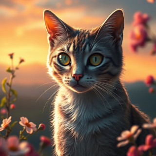 a cat in romantic view in summer