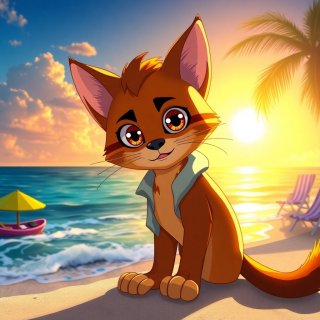 Puss in Boots cartoon character enjoying his holiday in miami beach