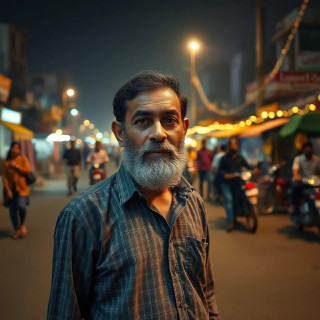 Indian man in street by night