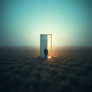A door in the middle of an empty field that opens to a different universe depending on the hour (3 AM = a world of clocks, noon = a desert of mirrors).