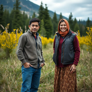 Happy Canadian couple, full body