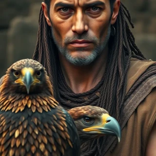Ancient warrior with his eagle, full view