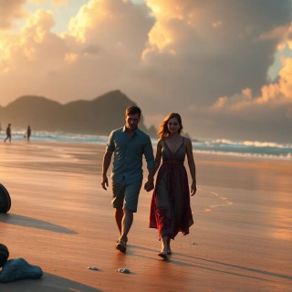 australian couple walking in the beach