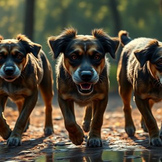 3 puppies walking