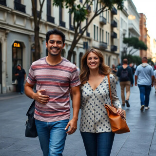 Happy latino Argentinian couple walking together in  Buenos Aires.
