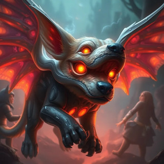 Dog scared in the zoo, fantasy