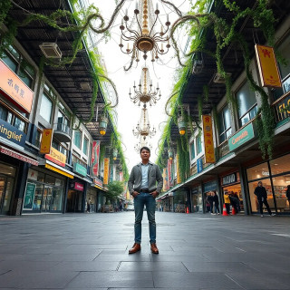 A city where gravity shifts daily—residents wear magnetic shoes, and chandeliers grow like vines along the ceilings.