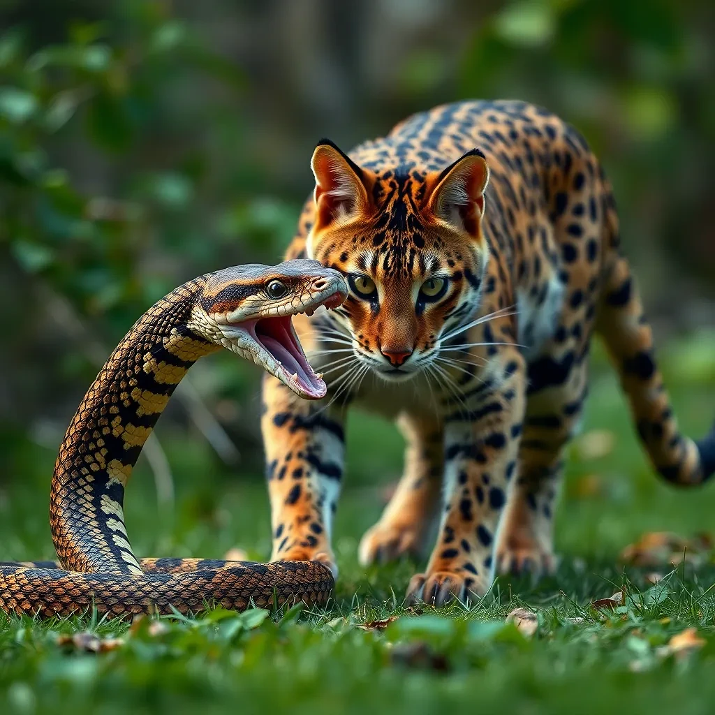 a fatal fight between a cat an strong snake