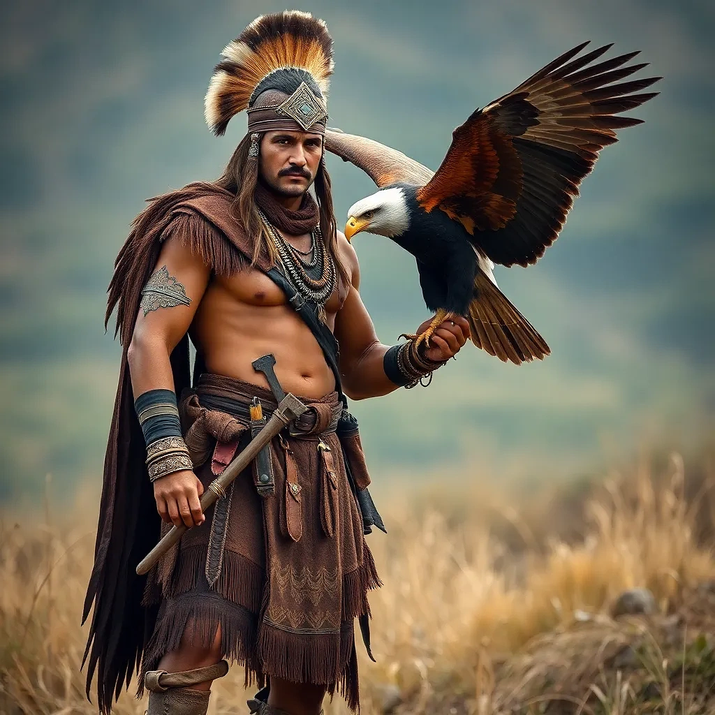 Ancient warrior with his eagle