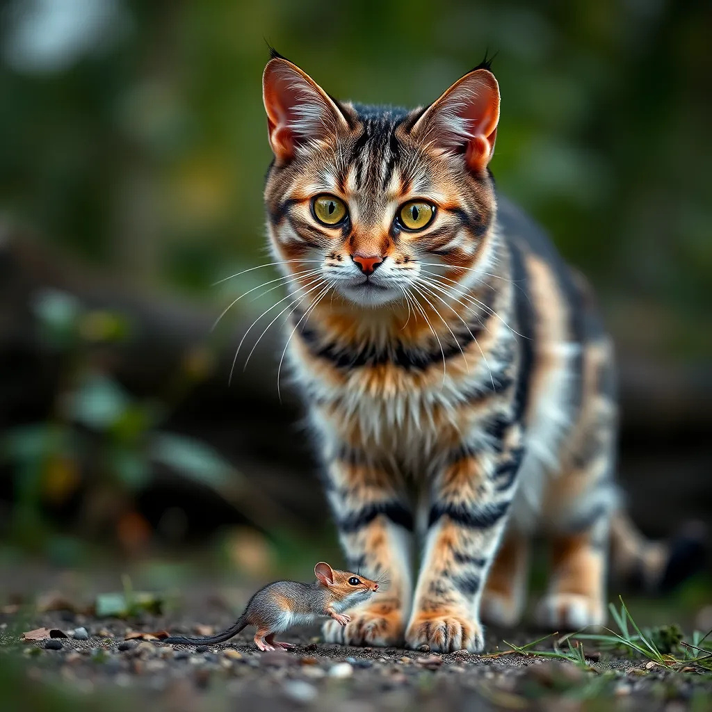 beautiful cat playing with a mouse