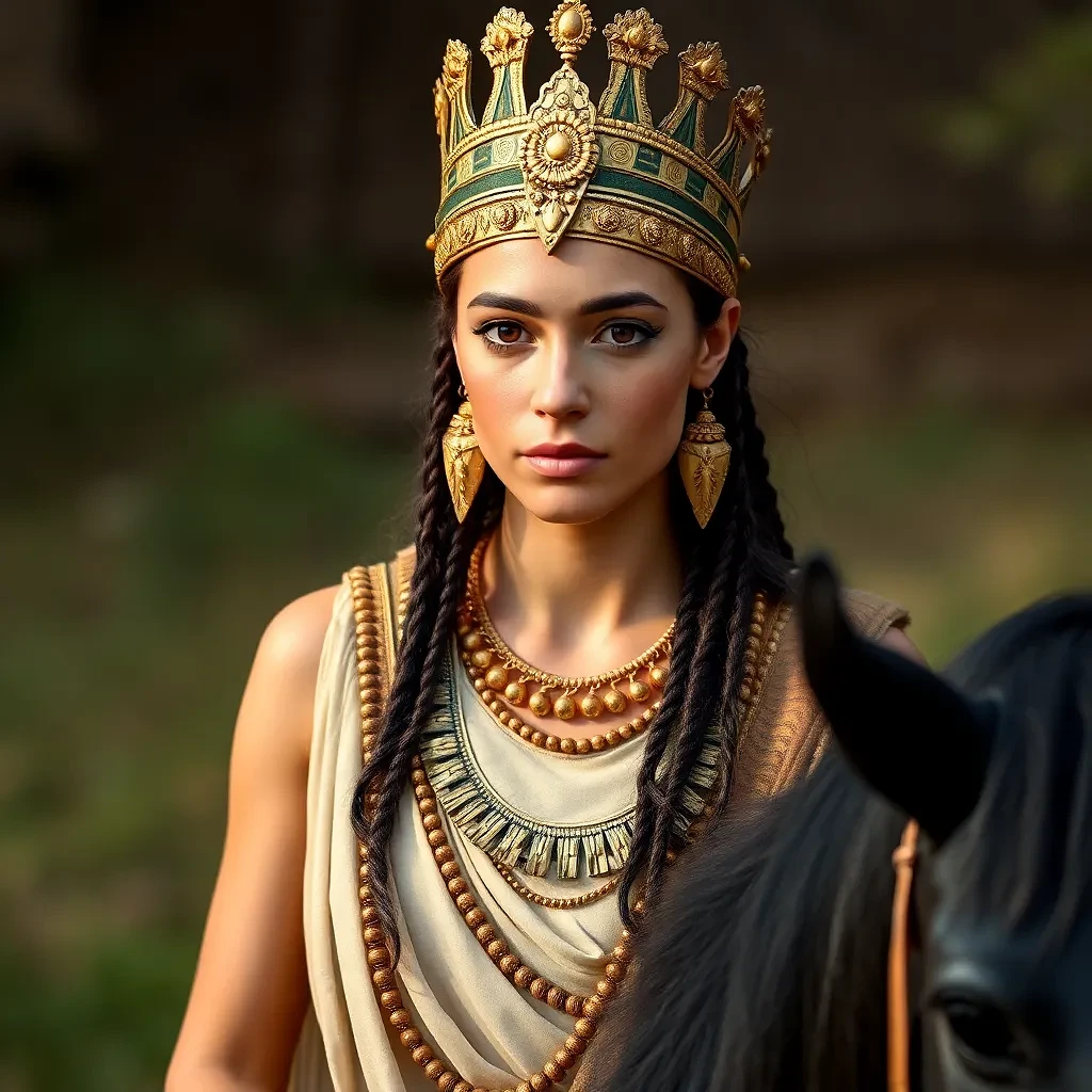 princess of egypt riding black horse in the year 2400 BC