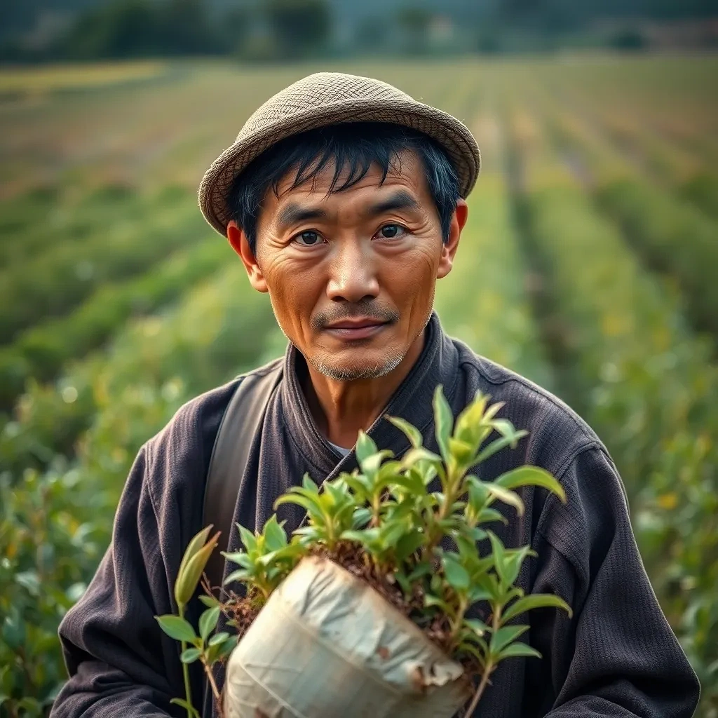 Japanese man working in farm, entire plan